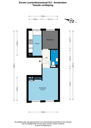 Floorplan - Eerste Laurierdwarsstraat 9-2, 1016 PV Amsterdam